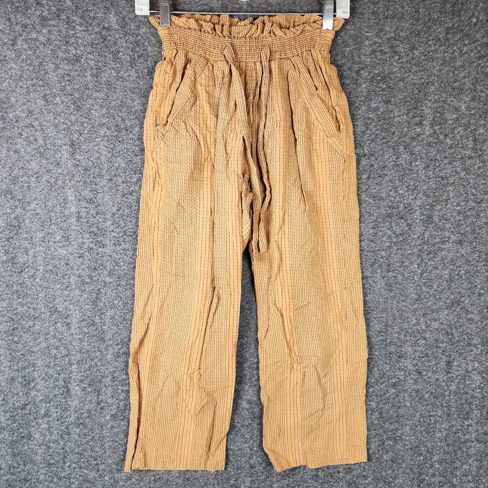 Sienna Sky Pants Womens XS Paperbag Waist Mustard Yellow Pinstripe EUC